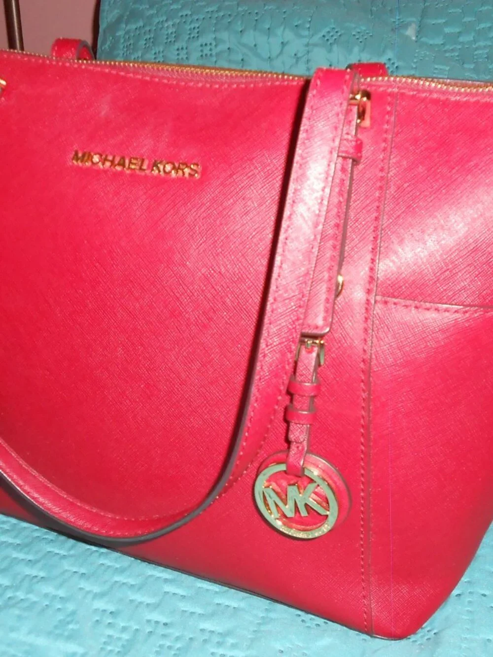 Michael Kors Saffiano Leather Tote Cherry red color medium VGC